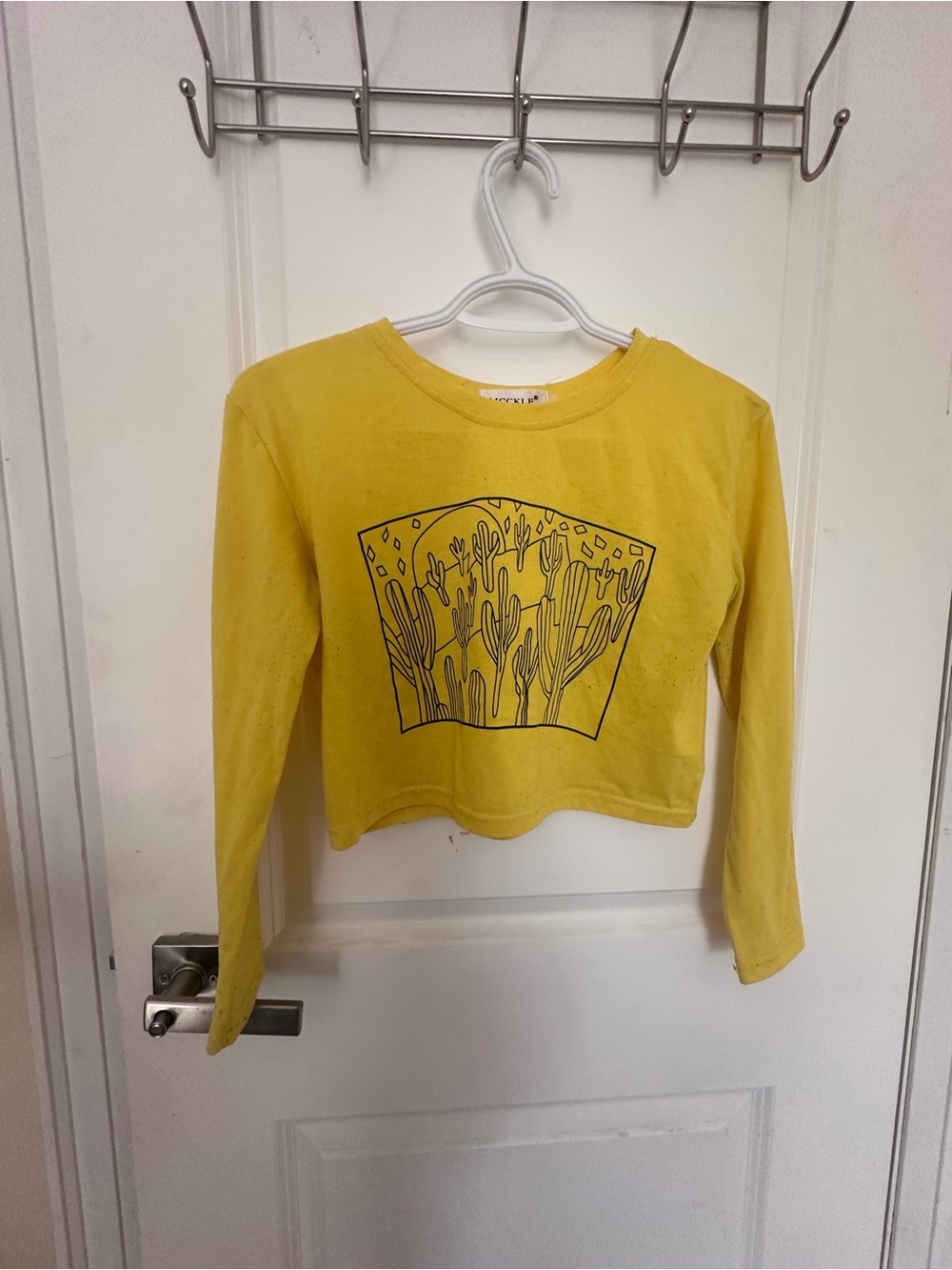 Long-Sleeve Yellow Graphic Crop Top